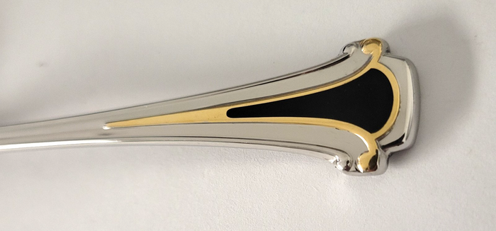 Kirk Stieff Cloisonne Royal Black Sugar Spoon Shell 6 1/4" Stainless Flatware1