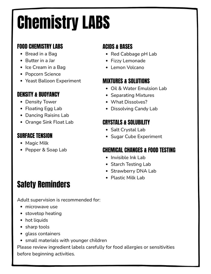 Kitchen Chemistry STEM Labs for Kids