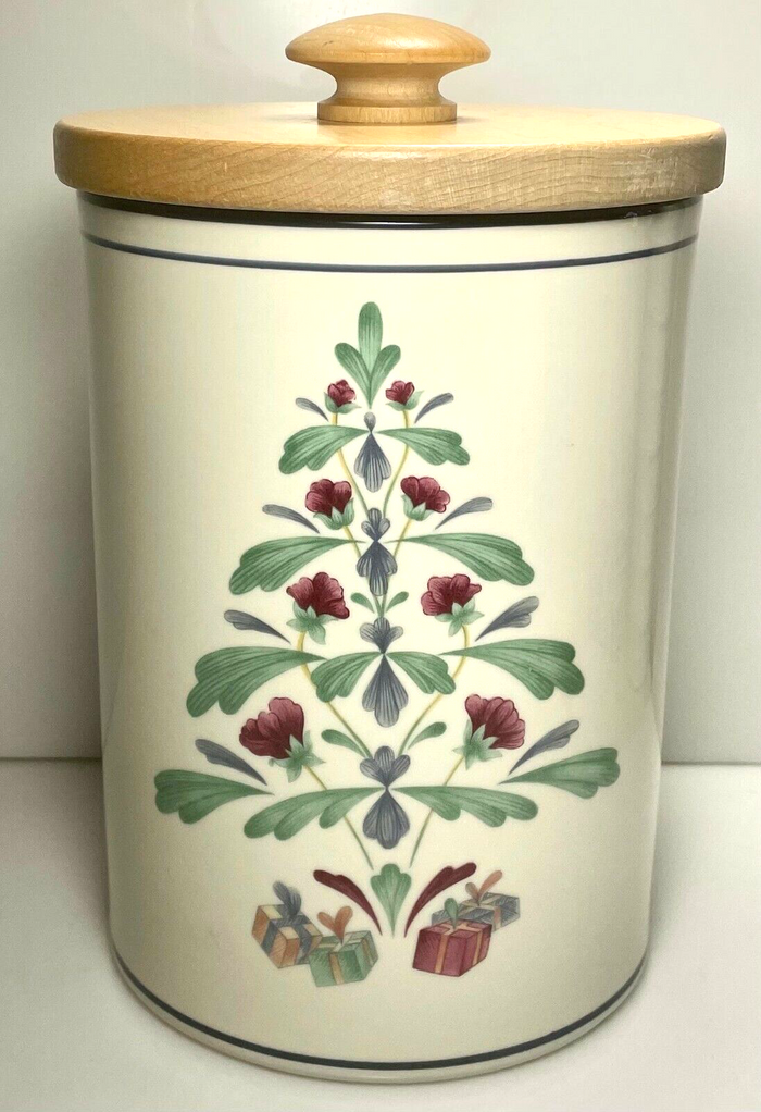 Lenox Poppies On Blue Christmas Cookie Jar Canister and Lid 8 1/2"0