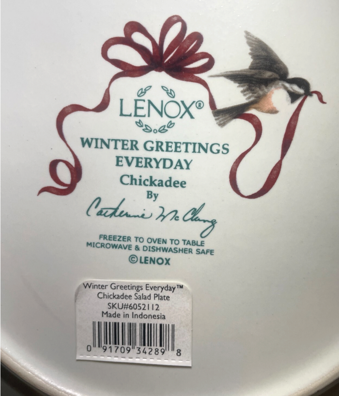 Lenox Winter Greetings Chickadee Salad Plate 8 1/2" New1