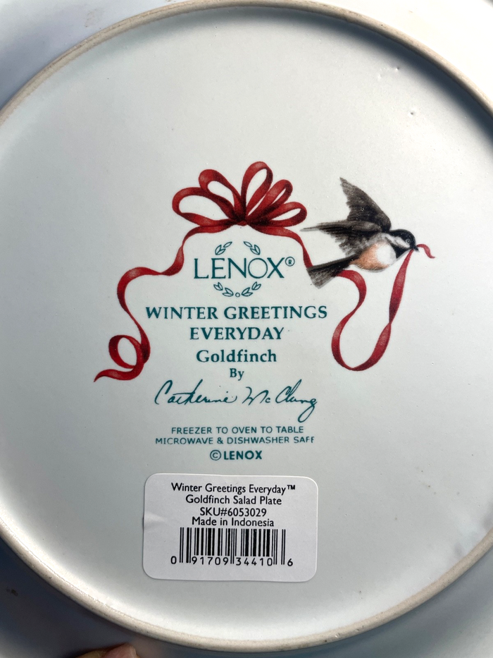 Lenox Winter Greetings Goldfinch Salad Plate 8 1/2" New1