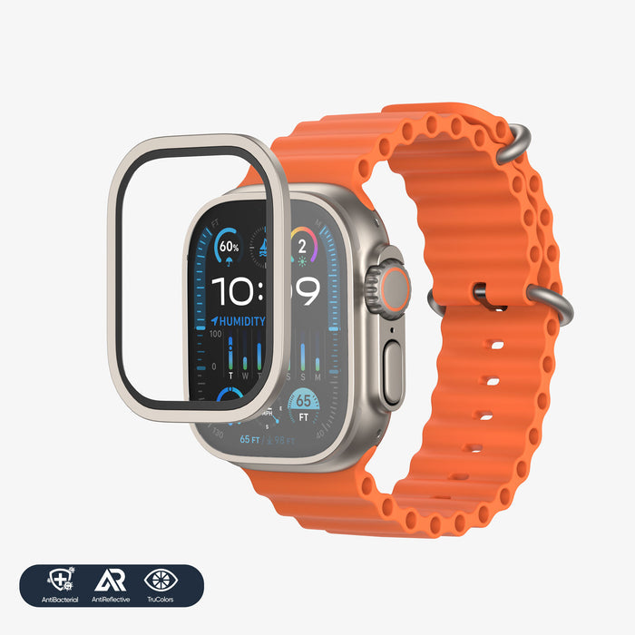 NanoArmour for Apple Watch Ultra 4 / Ultra 3 / Ultra 2 / Ultra 1 with ClearVue Anti-Reflective Tempered Glass Screen Protector: Aluminum Frame