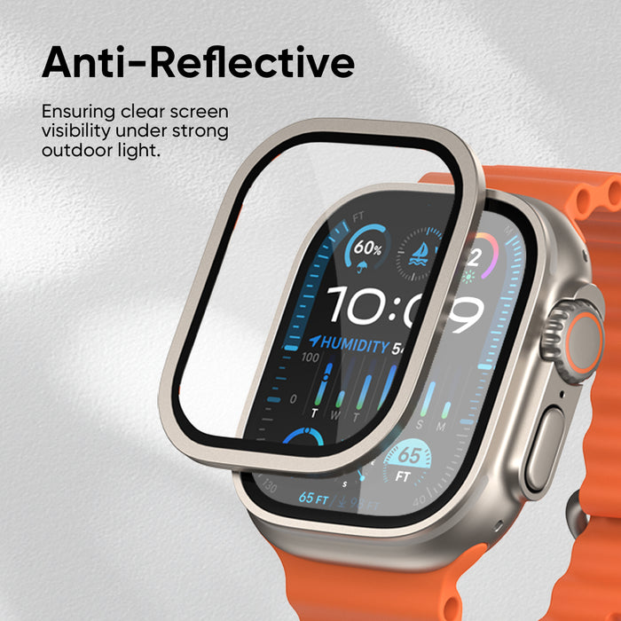 NanoArmour for Apple Watch Ultra 4 / Ultra 3 / Ultra 2 / Ultra 1 with ClearVue Anti-Reflective Tempered Glass Screen Protector: Aluminum Frame