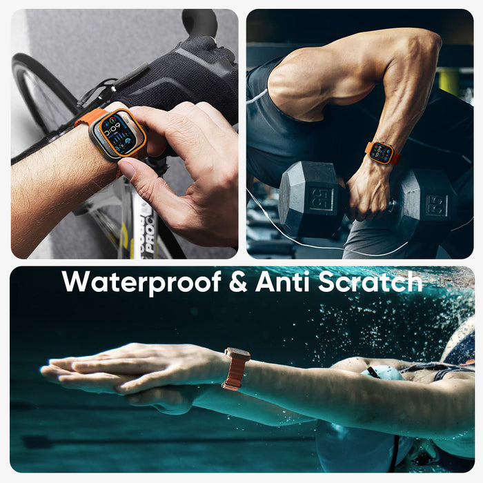 NanoArmour for Apple Watch Ultra 4 / Ultra 3 / Ultra 2 / Ultra 1 with ClearVue Anti-Reflective Tempered Glass Screen Protector: Aluminum Frame