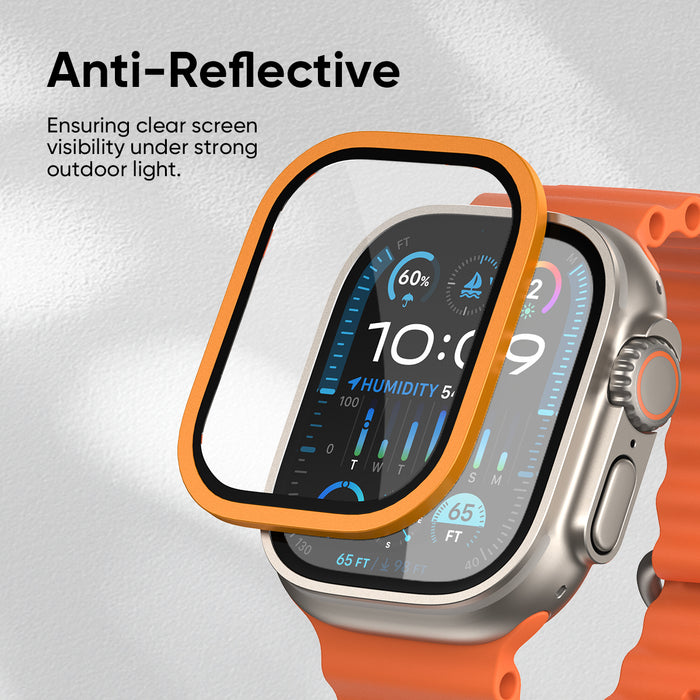 NanoArmour for Apple Watch Ultra 4 / Ultra 3 / Ultra 2 / Ultra 1 with ClearVue Anti-Reflective Tempered Glass Screen Protector: Aluminum Frame