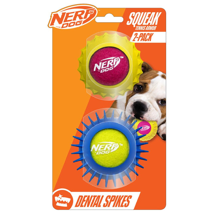 Nerf Dog Rubber Squeak Tennis Armor 2.5in 2pk