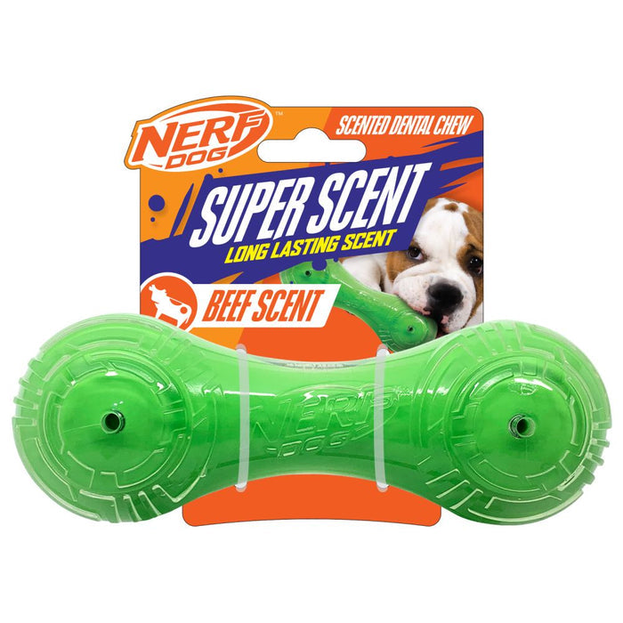 Nerf Dog TPR/PP Scented Beef Super Scent Barbell Solid Core 7in