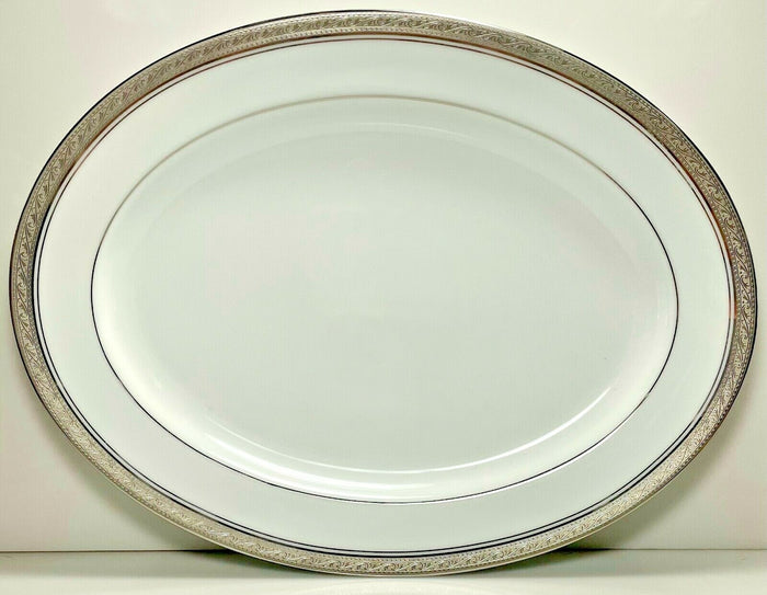 Noritake Crestwood Platinum Oval Platter 13 1/2" Minor Trim Wear0