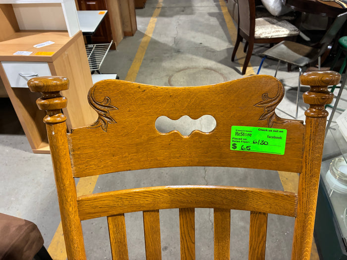 Oak Mission Style Rocking Chair with Black Cushioned Seat