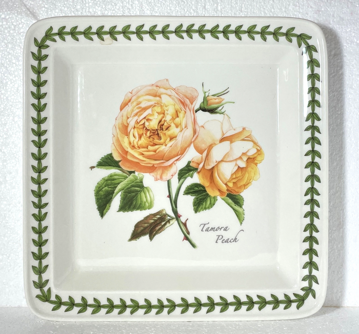 Portmeirion Botanic Roses Square Dinner Plate Tamora Peach 11"0