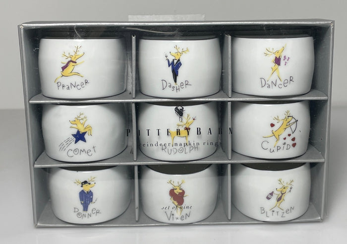 Pottery Barn Reindeer Set of 9 Napkin Rings0