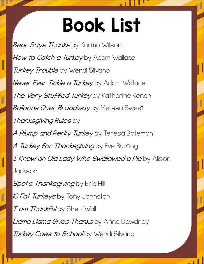 Preschool Thanksgiving Theme Pack