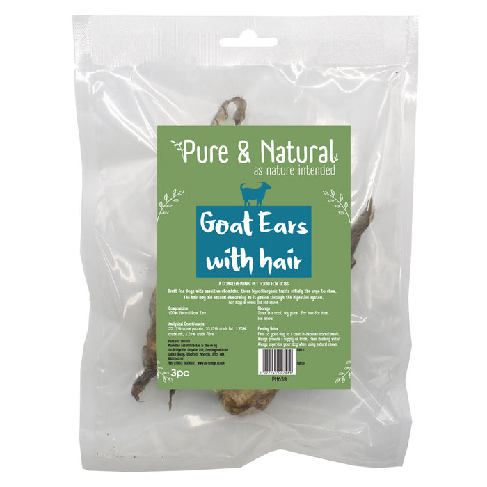 Pure & Natural Dried Goat Ears With Hair - 3pk