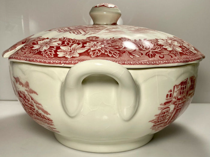 Royal Tudor Coaching Taverns Pink Tureen and Lid Crazed1