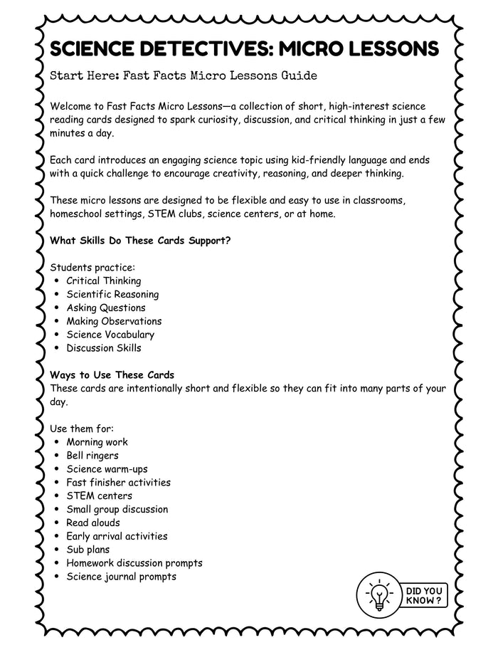 Science Fast Facts for Kids: Critical Thinking Micro Lessons