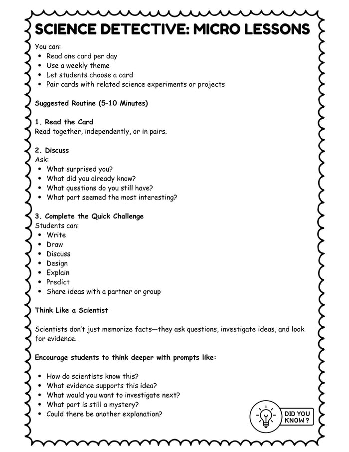 Science Fast Facts for Kids: Critical Thinking Micro Lessons