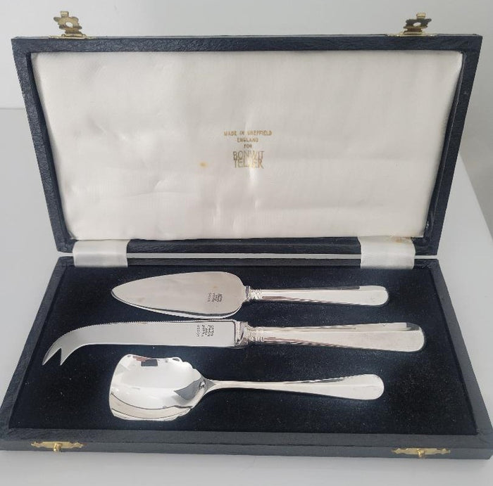 Sheffield England Lodge Bonwit Teller Store Cheese Set 3 Pieces Stainless0