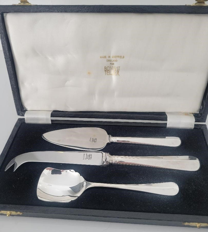 Sheffield England Lodge Bonwit Teller Store Cheese Set 3 Pieces Stainless2
