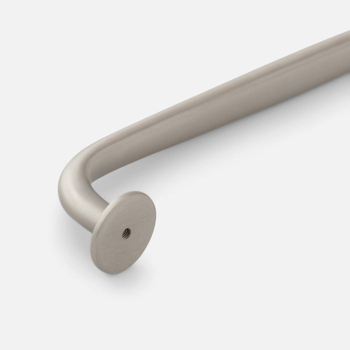 Close-up view of Somerset Appliance Pull showcasing rounded bar and circular mounting plate on a white background