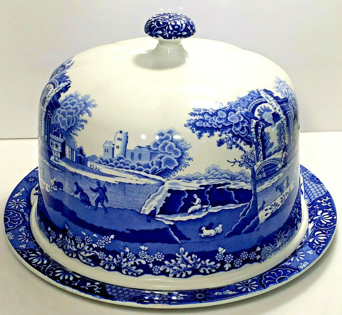 Spode Blue Italian (Camilla) Round Cheese Dish and Lid 11 1/8" Made in England0