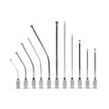 Image shows both straight and curved feeding needles in a variety of sizes.