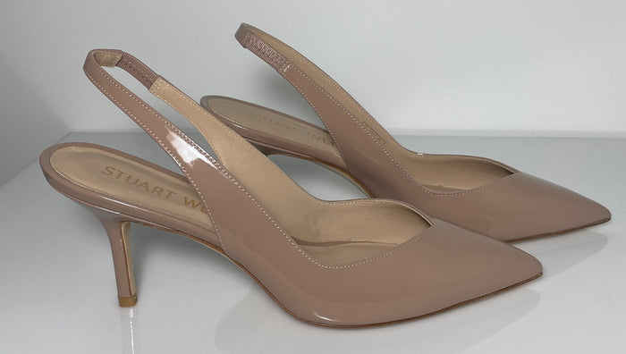 Stuart Weitzman Taupe Patent Slingback Pumps Pointed Toe Heels 8B1