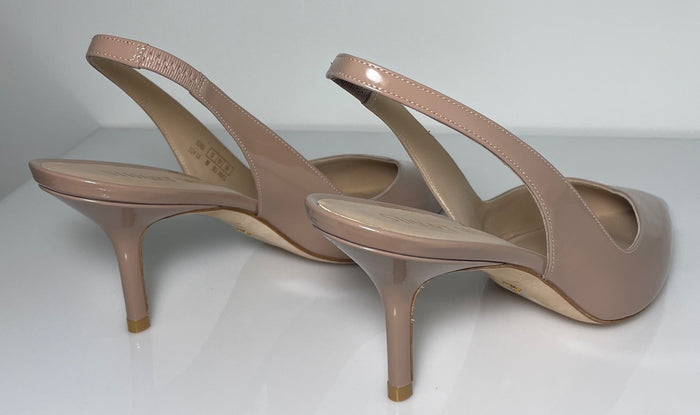 Stuart Weitzman Taupe Patent Slingback Pumps Pointed Toe Heels 8B2