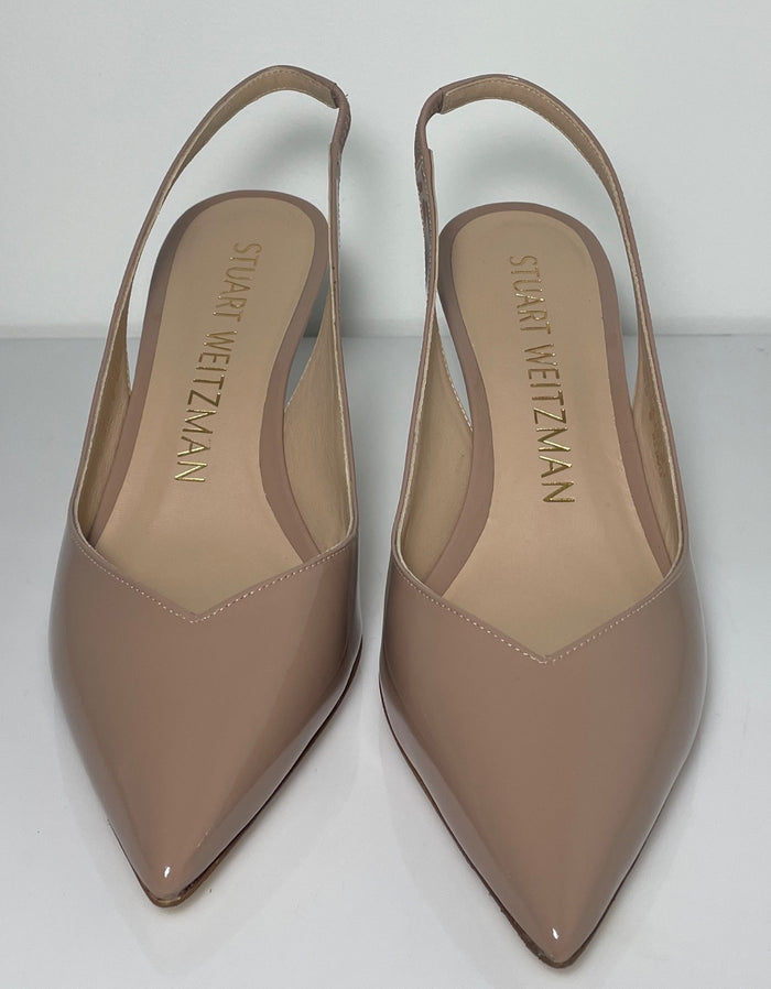 Stuart Weitzman Taupe Patent Slingback Pumps Pointed Toe Heels 8B4
