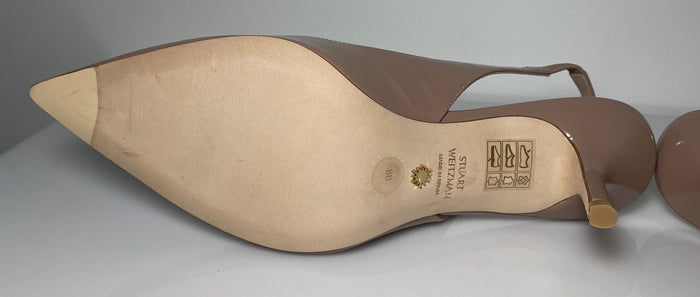 Stuart Weitzman Taupe Patent Slingback Pumps Pointed Toe Heels 8B6
