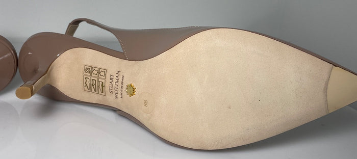 Stuart Weitzman Taupe Patent Slingback Pumps Pointed Toe Heels 8B7