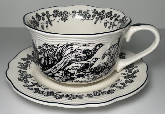 Tabletops Unlimited New England Toile Gamebirds Cup and Saucer Set Pheasant0