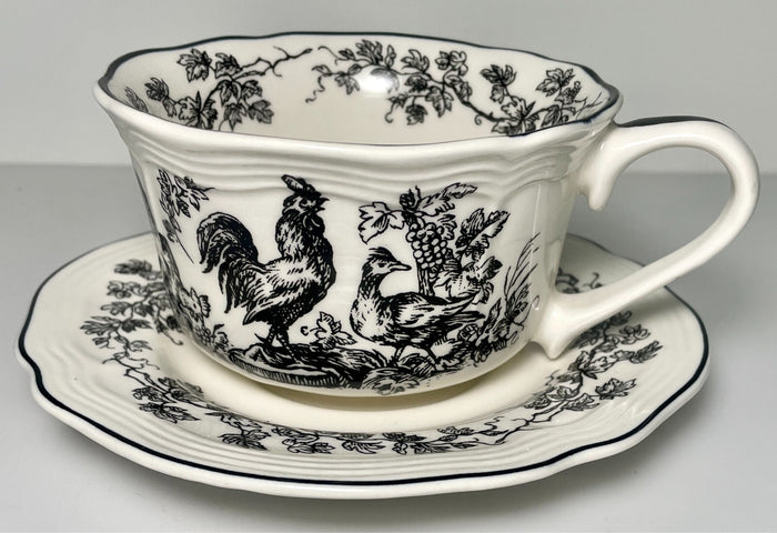 Tabletops Unlimited New England Toile Gamebirds Cup and Saucer Set Rooster0