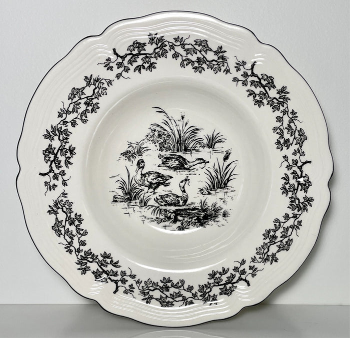 Tabletops Unlimited New England Toile Gamebirds Rimmed Soup Bowl Ducks 9 3/8"0