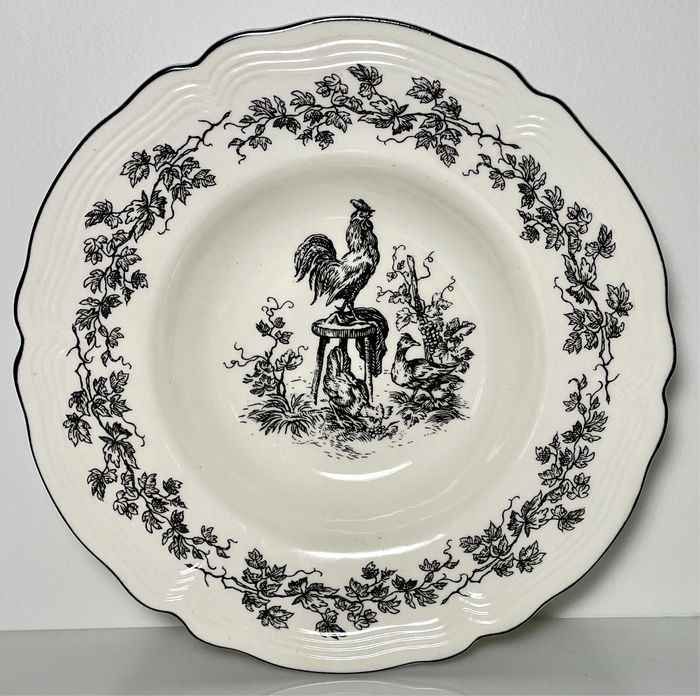 Tabletops Unlimited New England Toile Gamebirds Rimmed Soup Bowl Rooster 9 3/8"0