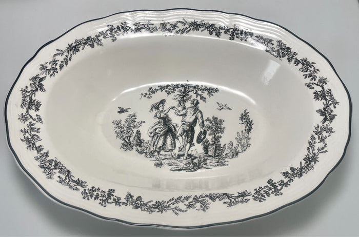 Tabletops Unlimited New England Toile People Oval Vegetable Bowl 13 7/8"0