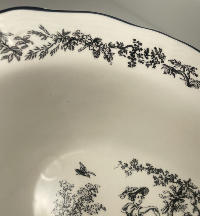 Tabletops Unlimited New England Toile People Oval Vegetable Bowl 13 7/8"2
