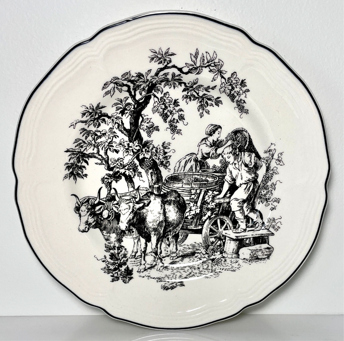 Tabletops Unlimited New England Toile People Salad Plate Harvest 8 3/8"0