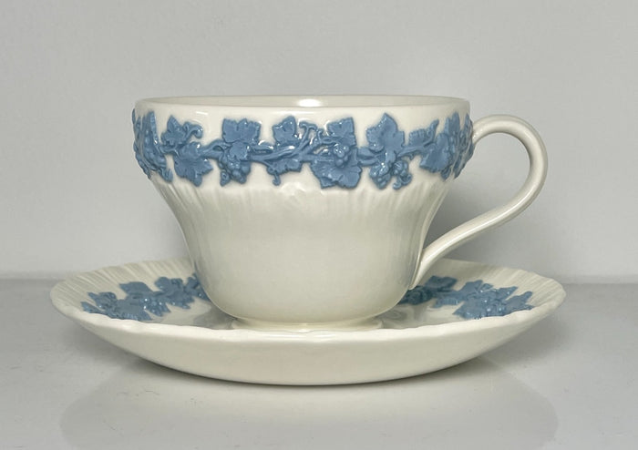 Wedgwood Lavender on Cream Color Footed Cup and Saucer Set0
