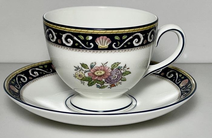 Wedgwood Runnymede Blue Footed Cup and Saucer Set0